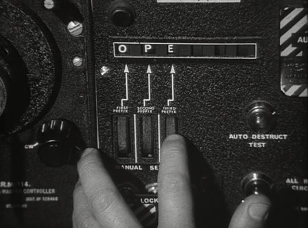 Entering the 'OPE' code into the CRM-114 in 'Dr. Strangelove'