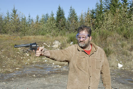 Darrel Plant pretends he can shoot a .44 Magnum