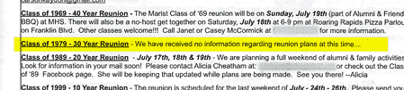 Marist High School reunion announcement detail May/June 2009