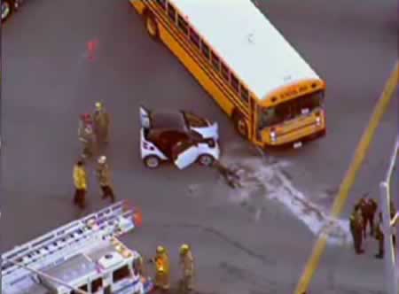 Smart car accident with school bus