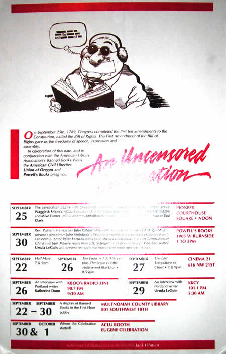 An Uncensored Celebration: 1989 poster for Portland's Banned Book Week and 200th anniversary of the Bill of Rights