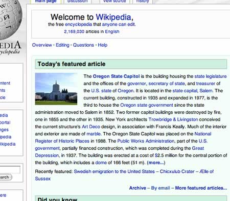 Oregon State Capitol on Wikipedia Home Page